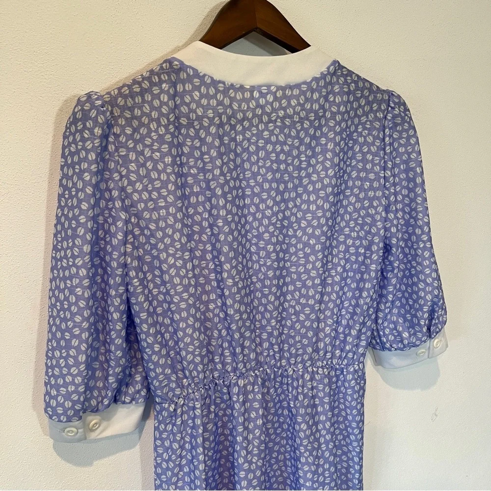 Vintage The Fashion Place Blue and White Coffee Bean Half Button Up Midi Dress - Picture 12 of 12